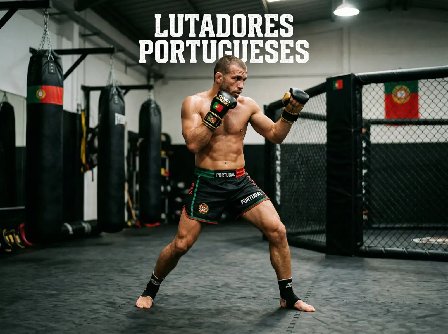 Lutador de MMA português em pose de combate no octógono